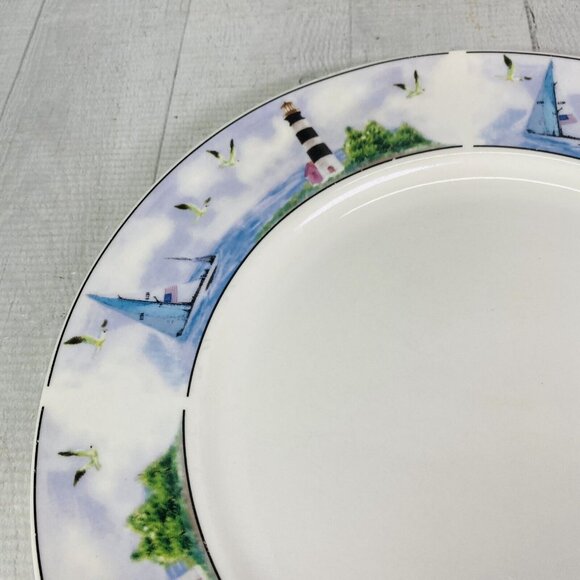 Thomson Pottery LIGHTHOUSE Birds Boats Coastal Stoneware Dinner Plates Set of 4 - Picture 12 of 16